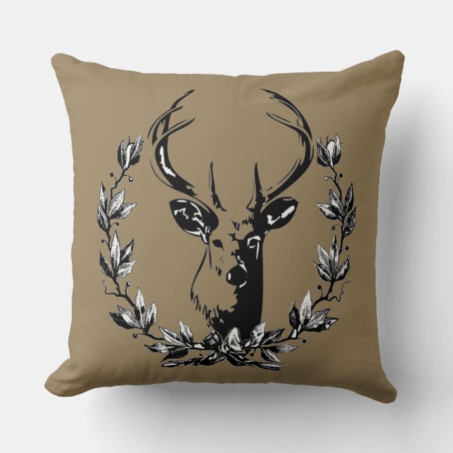 Deer Head in Laurel Leaves Kussen (Voorkant)