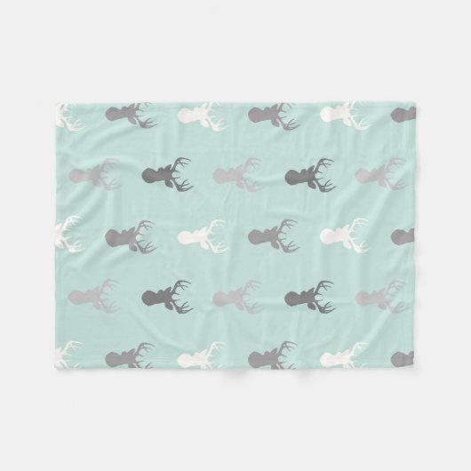 Deer Head in Mint en Grey Fleece Deken (Voorkant (Horizontaal))