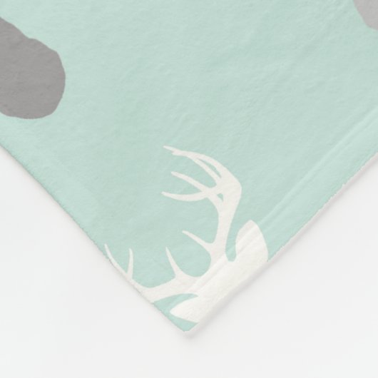 Deer Head in Mint en Grey Fleece Deken (Hoek)