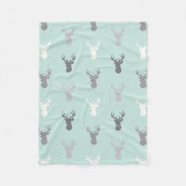 Deer Head in Mint en Grey Fleece Deken