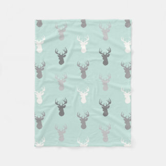 Deer Head in Mint en Grey Fleece Deken