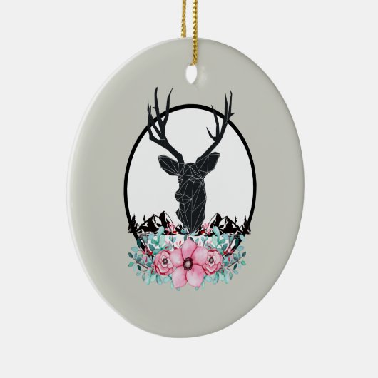 Deer Head met bloemen en bergachtige bruiloft Keramisch Ornament (Rechts)