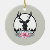 Deer Head met bloemen en bergachtige bruiloft Keramisch Ornament (Voorkant)
