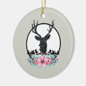 Deer Head met bloemen en bergachtige bruiloft Keramisch Ornament (Links)