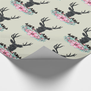 Deer Head, met bloemen en bergen Cadeaupapier
