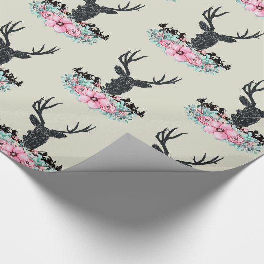 Deer Head, met bloemen en bergen Cadeaupapier (Hoek)