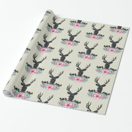 Deer Head, met bloemen en bergen Cadeaupapier