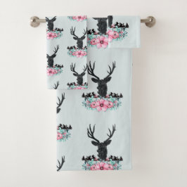 Deer Head met bloemen en bergen Patroon Bad Handdoek