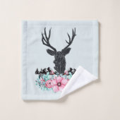 Deer Head met bloemen en bergen Patroon Bad Handdoek (Wasdoekje)
