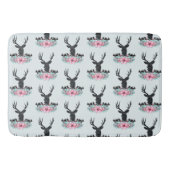 Deer Head met bloemen en bergen Patroon Badmat (Voorkant)