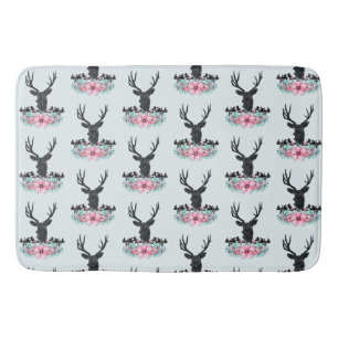 Deer Head met bloemen en bergen Patroon Badmat