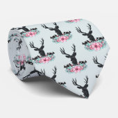 Deer Head met bloemen en bergen Patroon Stropdas (Opgerold)