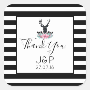 Deer Head met Flowers & Mountains Weddenschap Beda Vierkante Sticker