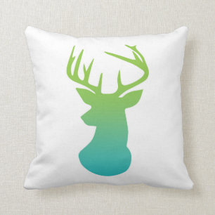 Deer Head Modern Ombre Waterverf Groen en Blauw Kussen