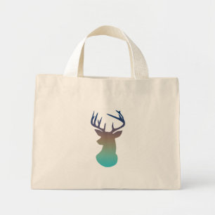 Deer Head Modern Ombre Waterverf Navy & Aqua Blue Mini Tote Bag