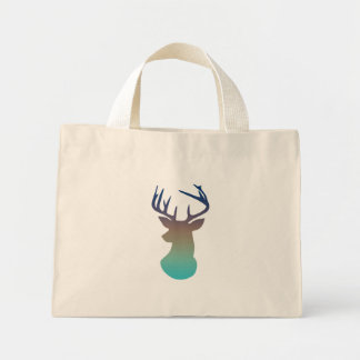 Deer Head Modern Ombre Waterverf Navy & Aqua Blue Mini Tote Bag