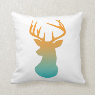 Deer Head Modern Ombre Waterverf Oranje en blauw Kussen