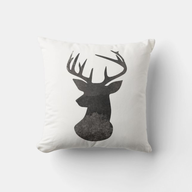 Deer Head Modern Ombre Waterverf zwart-wit Kussen (Voorkant)