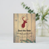 Deer head - Red Pset Rustic Save the Date Briefkaart (Staand voorkant)