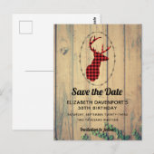 Deer head - Red Pset Rustic Save the Date Briefkaart (Voorkant / Achterkant)