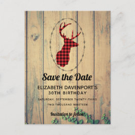 Deer head - Red Pset Rustic Save the Date Briefkaart