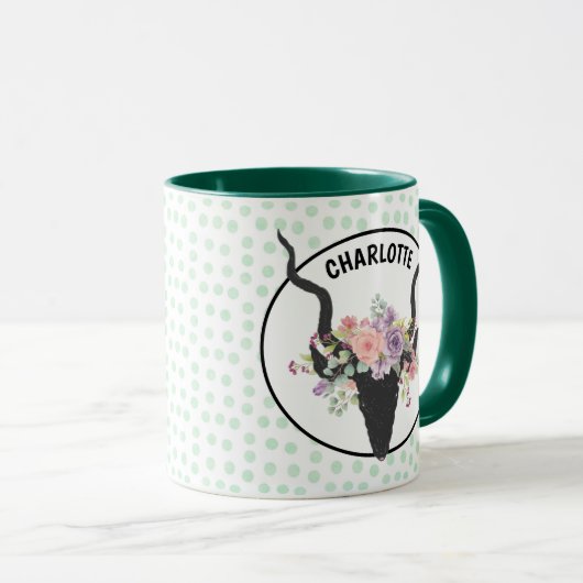 Deer head versierd met gepersonaliseerde rozen mok (Voorkant rechts)