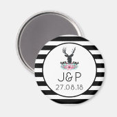 Deer Head w/ Flowers & Mountains Weddenation Date Magneet (Voorkant / Achterkant)