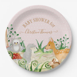 Deer Hedégel Woodland Creatures Baby Girl Shower Papieren Bordje