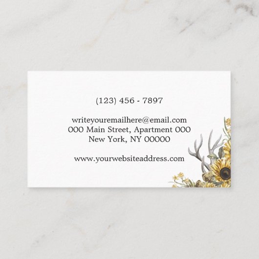 Deer Horn Antler Logo SunFlower Waterverf Visitekaartje (Achterkant)