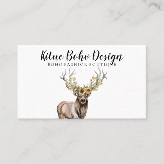 Deer Horn Antler Logo SunFlower Waterverf Visitekaartje (Voorkant)