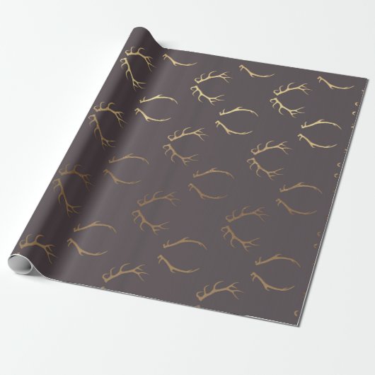 Deer Horns Brown Gold Chocolate Luxury VIP Cadeaupapier (Uitgerold)