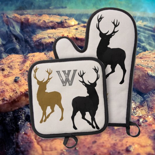 Deer Hunter Antlers Woodsman Ovenwant & Pannenlap Set