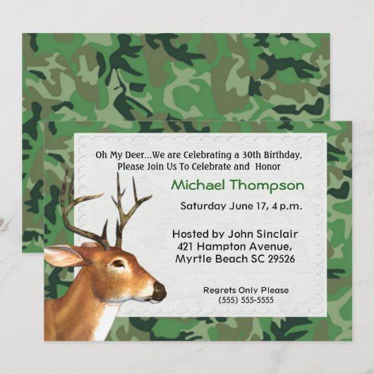 Deer Hunter Birthday Invitation Kaart (Voorkant / Achterkant)
