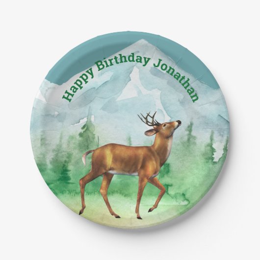 Deer Hunter Birthday Woodland Papieren Bordje (Voorkant)