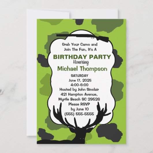 Deer Hunter Camouflage Birthday Party Kaart (Voorkant)