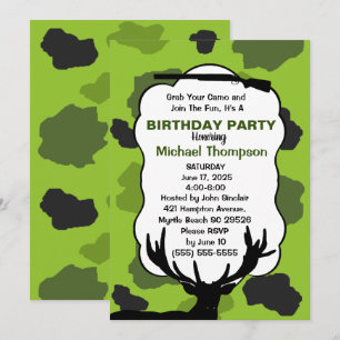 Deer Hunter Camouflage Birthday Party Kaart