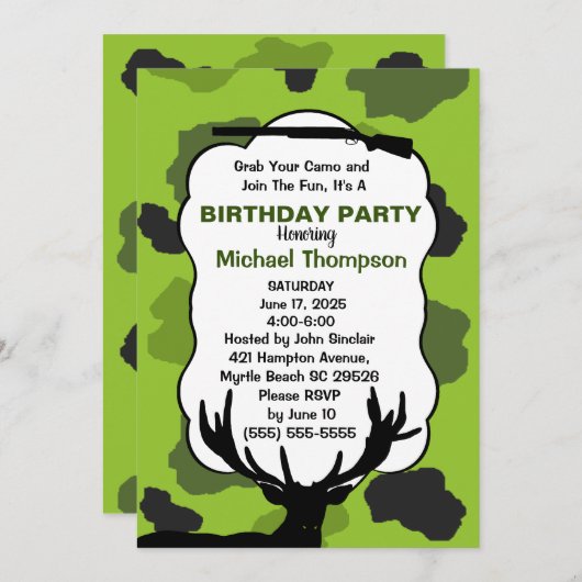 Deer Hunter Camouflage Birthday Party Kaart (Voorkant / Achterkant)
