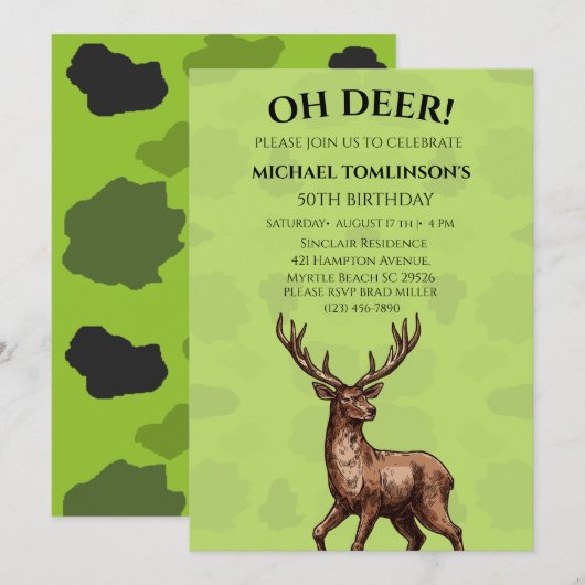 Deer Hunter Camouflage Birthday Uitnodiging (Voorkant / Achterkant)