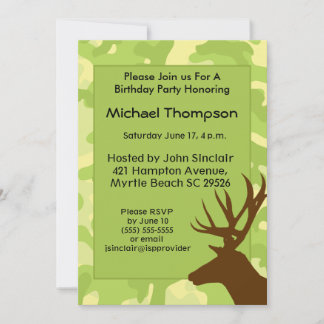 Deer Hunter Camouflage Birthday Uitnodiging