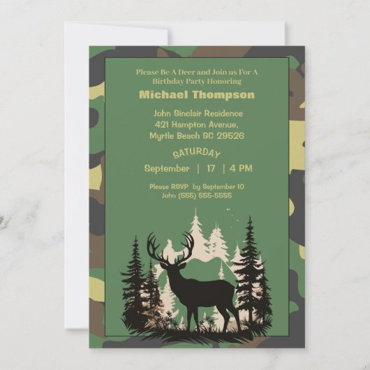 Deer Hunter Camouflage Birthday Uitnodiging (Voorkant)