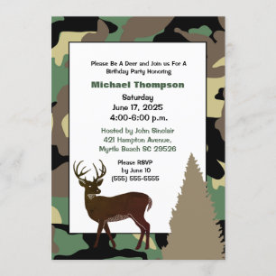 Deer Hunter Camouflage Birthday Uitnodiging