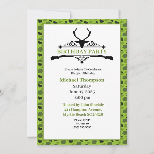 Deer Hunter Camouflage Birthday Uitnodiging (Voorkant)