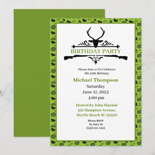 Deer Hunter Camouflage Birthday Uitnodiging (Voorkant / Achterkant)