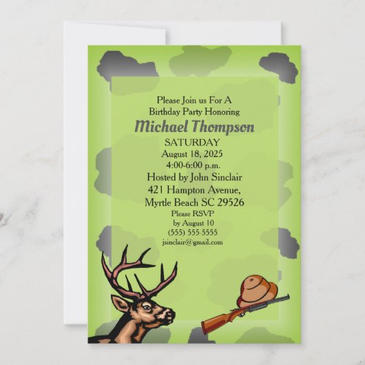 Deer Hunter Camouflage Birthday Uitnodiging (Voorkant)