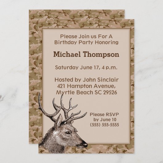 Deer Hunter Camouflage Birthday Uitnodiging (Voorkant / Achterkant)