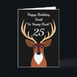Deer Hunter Funny Young Buck 25e verjaardag Kaart<br><div class="desc">Deer Hunter Funny Young Buck Gepersonaliseerde Verjaardag Kaart Deze verjaardagskaart is ideaal voor het vieren van elke leeftijdsverjaardag voor een jager. De tekst "Happy Birthday Noah Ya Young Buck!" kan worden gewijzigd in elke naam van de ontvanger en tekst die geschikt is. Het getal "25" kan ook worden gewijzigd in...</div>