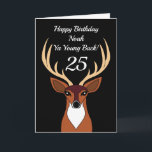 Deer Hunter Funny Young Buck 25e verjaardag Kaart<br><div class="desc">Deer Hunter Funny Young Buck Gepersonaliseerde Verjaardag Kaart Deze verjaardagskaart is ideaal voor het vieren van elke leeftijdsverjaardag voor een jager. De tekst "Happy Birthday Noah Ya Young Buck!" kan worden gewijzigd in elke naam van de ontvanger en tekst die geschikt is. Het getal "25" kan ook worden gewijzigd in...</div>
