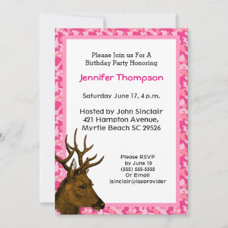 Deer Hunter Pink Camouflage Birthday Uitnodiging
