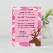 Deer Hunter Pink Camouflage Birthday Uitnodiging (Staand voorkant)