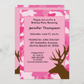 Deer Hunter Pink Camouflage Birthday Uitnodiging (Voorkant / Achterkant)